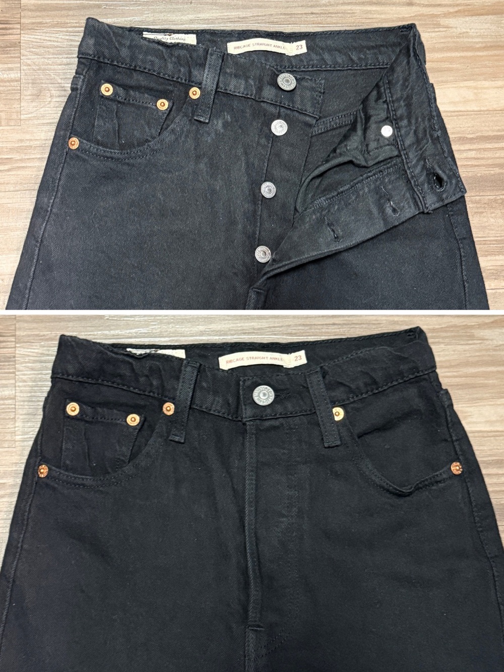 Levi’s Premium Ribcage Straight Ankle Jeans 23 Black Sprout Big E $110 - Picture 3 of 11